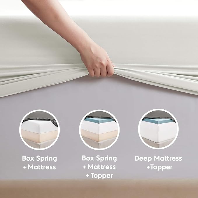 Nestl Extra Deep Twin Sheet Set - 4 Piece Breathable & Cooling Sheets - Hotel Luxury Bedding Set w/18-24 Inch Deep Pockets - Easy & Secure Fit - Super Soft, Wrinkle Free & Comfy - Off White