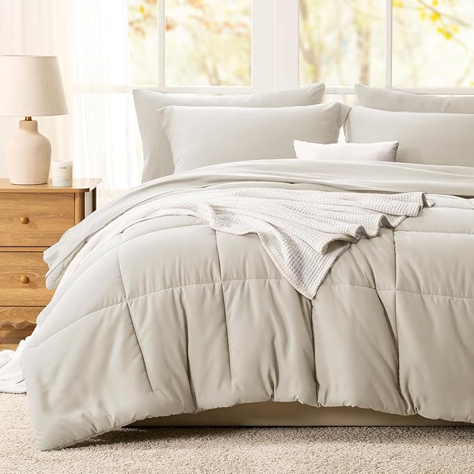 CozyLux Full Size Comforter Sets Beige - 7 Pieces Bed in a Bag Full, Oeko-Tex Certified Bed Set, All Season Soft Bedding Set with Down Alternative Comforter, Sheets, Pillowcases & Pillow Shams