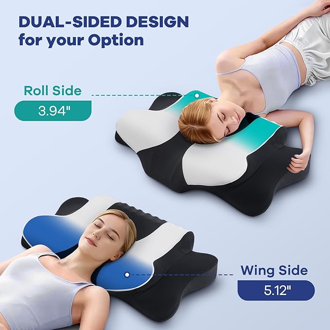 Cervical Neck Pillow for Pain Relief,Cervical Pillow with Memory Foam Ergonomic Pillows with Dual Heights for Back, Stomach and Side Sleepers Kids' Floor Pillows Cushions (Black, Standard 26"×15")