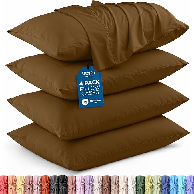 Utopia Bedding King Pillow Cases - 4 Pack - Envelope Closure - Soft Brushed Microfiber Fabric - Shrinkage and Fade Resistant Pillow Covers King Size 20 X 40 Inches (King, Mocha)