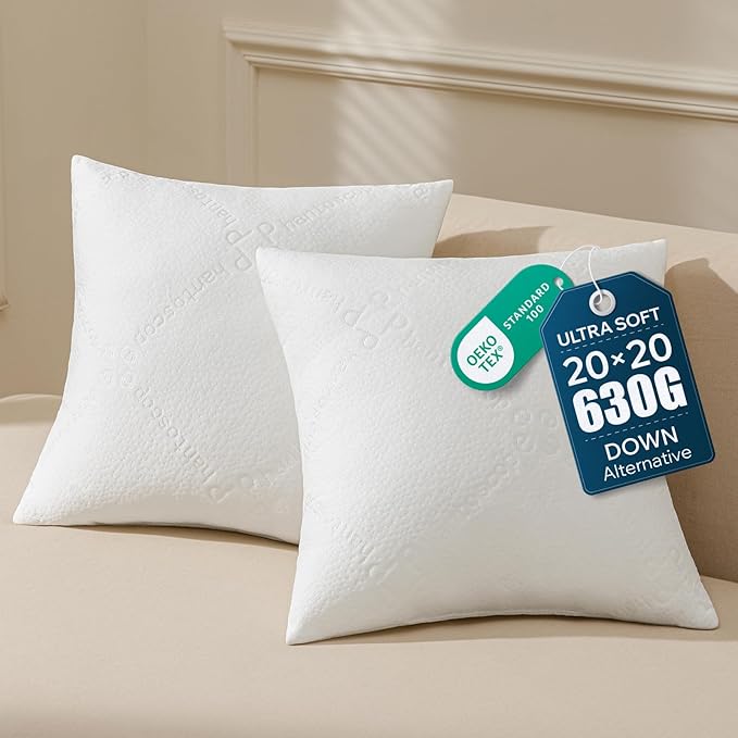 Phantoscope Premium 20x20 Throw Pillow Inserts, Ultra-Soft Air Layer Pillow Inserts Down Alternative Decorative Throw Pillows for Couch, Bedroom, Square Cushion Sham Stuffer, Pack of 2