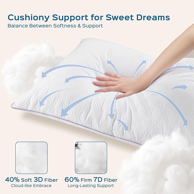 JOLLYVOGUE Single Pillow Standard Size, Bed Pillow for Side, Back, and Stomach Sleepers, Down Alternative Filled Pillows, Luxury Hotel Quality and Machine Washable, 26" x 20", 1 Pack