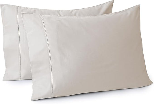 100% Egyptian Cotton Pillow Cases Set of 2, King Size 400 Thread Count Cooling Pillowcases, Soft and Breathable Pillow Covers with Envelope Closure, 20x36 Inches (King, Light Beige)