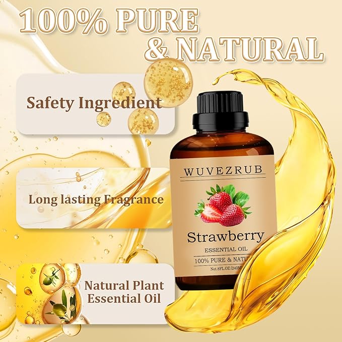 Strawberry Essential Oil 240ML - 100% Pure and Natural Oils for Aromatherapy Diffuser - 8 Fl Oz/Strawberry