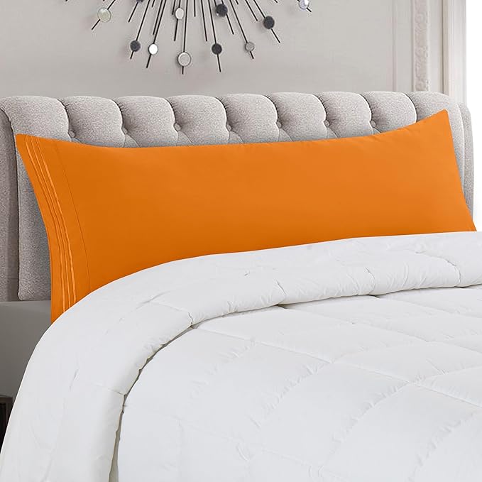 Mocassi 1-Piece Premium Body Pillowcase 1800 Series Hotel Quality Microfiber - Soft and Breathable with 3-Line Embroidery Wrinkle and Stain Resistant, Easy Care, 21" x 54", Orange