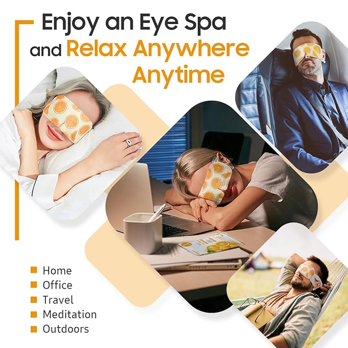 BeHoomi 30Packs Steam Eye Mask, Heated Eye Mask Warm Compress for Eyes, Self Heating Disposable Steam Mask for Home Sleep, Spa, Travel Essentials & Relaxation Gifts, Mothers Day Gifts (Sweet Orange)