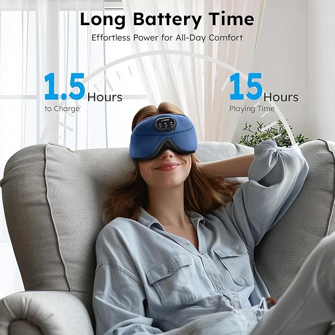 LC-dolida White Noise Sleep Mask, 3D Sleep Bluetooth Headphones with 16 Soothing Sounds, Bluetooth 5.4 Sleep Eye Mask with Timer, Total Blackout Sleeping Headphones for Side Sleeper