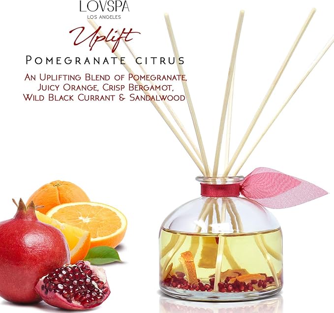 Reed Diffuser Set, Uplift Pomegranate Citrus Scented Oil Diffuser with Sticks, Home Fragrance Accessories for Bathroom Shelf Decor, Aroma Diffusers for Home or Office Desk, USA Made