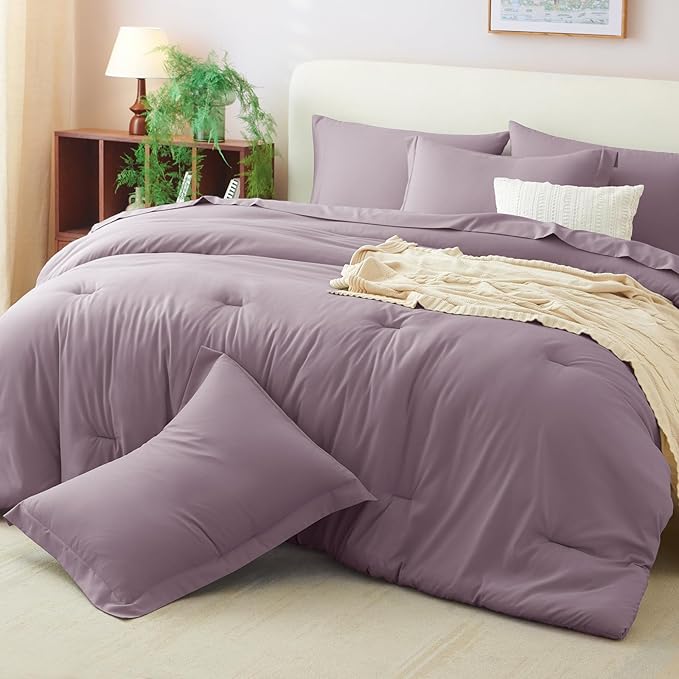 CozyLux Twin XL Comforter Set Dusty Purple, 5 Pieces Bed in a Bag Twin Extra Long Comforter Set with Sheets for College Dorm, Luxury Bed Sets with Down Alternative Comforter, Sheets, Pillowcase & Sham