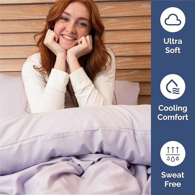 Full 6 Piece Sheet Set - Comfy, Breathable & Cooling - Soft Hotel Luxury Bedding for Women, Men, Kids, Teens and Children - 1 Flat & 1 Fitted Sheet & 4 Pillowcases with Deep Pockets - Light Lavender