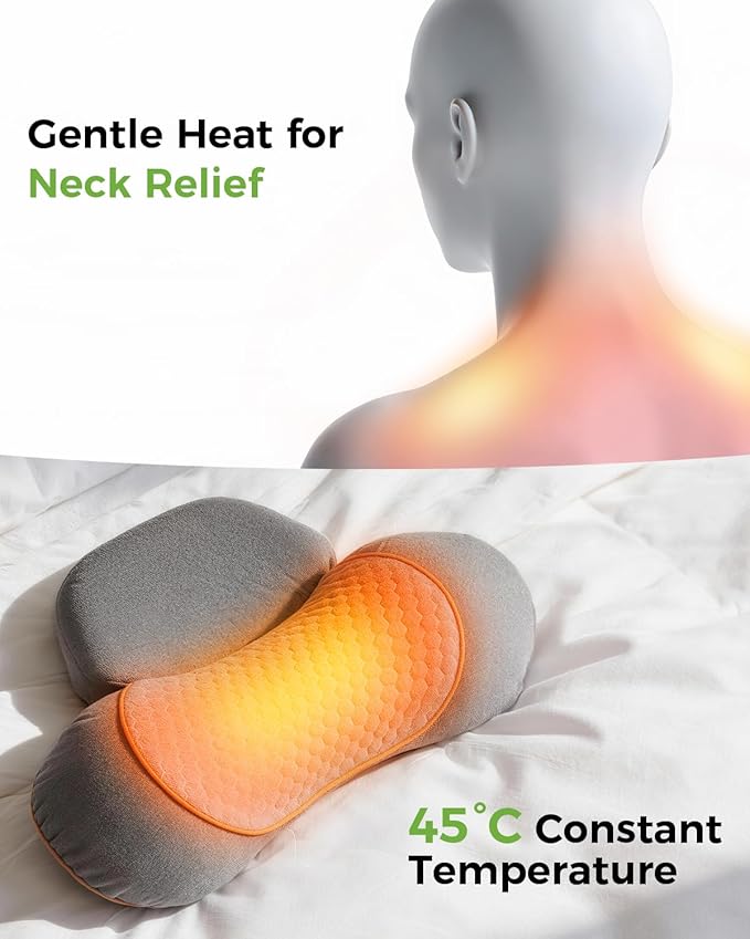 3-in-1 Neck Massager Pillow for Pain Relief Deep Tissue with Heat, Cordless & Rechargeable Massager with Traction for Neck Hump & Shoulder Comfort, Memory Foam Pillow for Home Office Travel