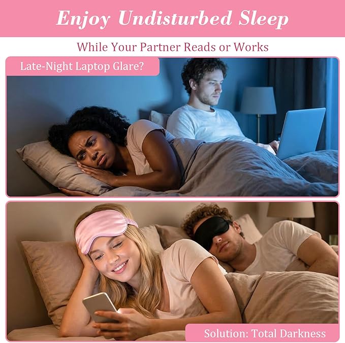 3 Pcs Sleep Mask, Block Light Eye Sleep Shade Cover Silk Eye Mask for Night Sleeping Office Travel Suitable for Men Women (Pink/Black/Dark Blue)
