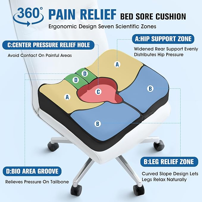 Upgraded Bed Sore Cushions for Butt, Bedsore Pressure Relief Pillow for Sleeping and Sitting,Memory Foam Bed Sore Donut Pillow,Tailbone Pain Relief Cushion for Bed Sores on Buttocks, Black