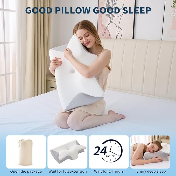 Cervical Neck Pillow for Pain Relief,Ergonomic Contour Memory Foam Pillows,Orthopedic Bed Pillow for Side Back Stomach Sleeper,Cooling Pillow.