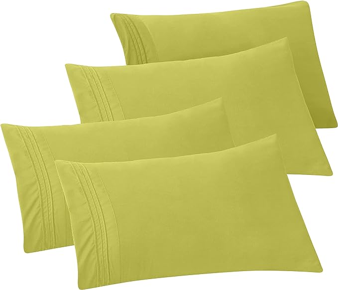 Elegant Comfort 4-Pack Solid Pillowcases 1500 Premium Hotel Quality Microfiber - Smooth Weave, Wrinkle and Fade Resistant, Easy Slip-On, 4-Piece Set, Standard/Queen Pillowcase, Pistachio Green