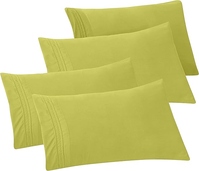 Elegant Comfort 4-Pack Solid Pillowcases 1500 Premium Hotel Quality Microfiber - Smooth Weave, Wrinkle and Fade Resistant, Easy Slip-On, 4-Piece Set, King Pillowcase, Pistachio Green