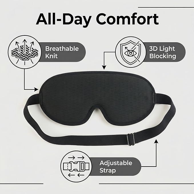 Sleep Mask Women Men 3D Contoured Eye Mask for Sleeping Mesh Fabric Side Sleeper Friendly Nap Rest Travel Essentials