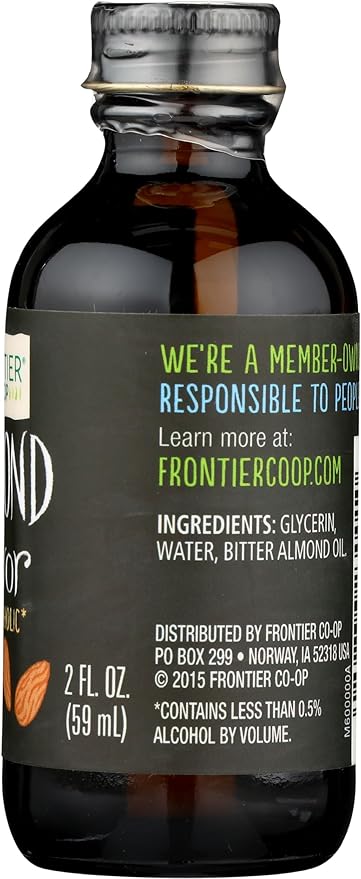 Frontier Co-op Organic Almond Extract, 2 Ounce Glass Jar, Warm Sugar-free Vegan Flavor for Desserts, Coffee and Smoothies
