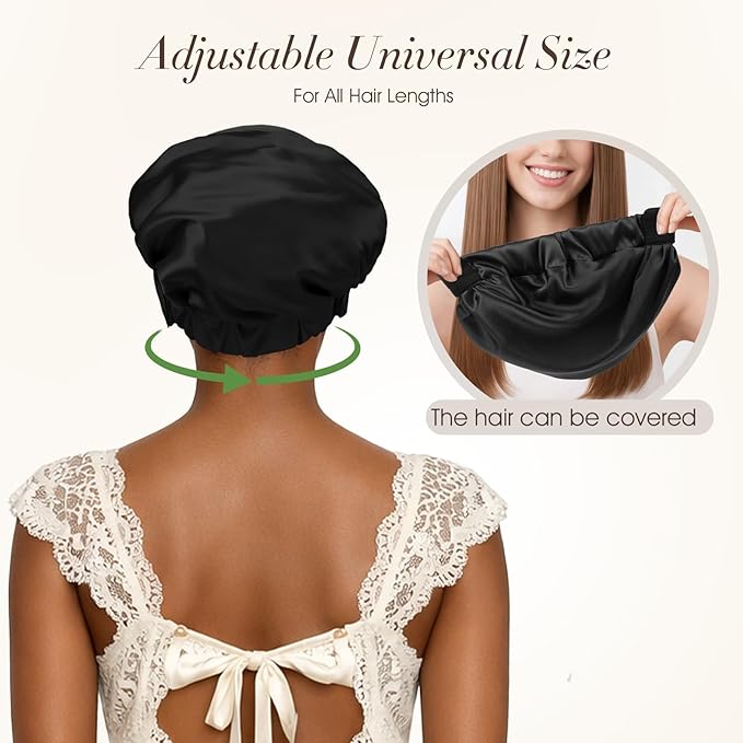 LC-dolida Satin Silk Bonnet for Sleeping Women Men, Hair Bonnet for Curly & Natural with Sleep Mask, Reduce Frizz