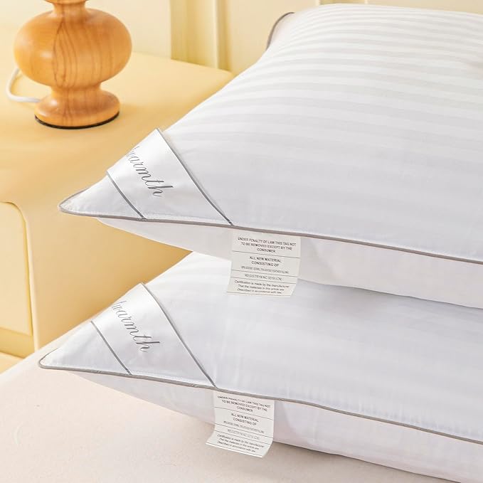 Goose Feather Down Pillow for Sleeping, 100% Cotton Cover King (20X36IN) Bed Pillow Stripe White 1 Pack