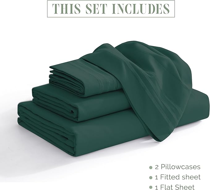 Elegant Comfort Luxury 1500 Premium Hotel Quality Microfiber 4-Piece Sheet Set - Soft, All Around Elastic 18-24 Inches Deep Fitted Sheet - Extra Deep Pocket Sheets, Twin/Twin XL, Hunter Green