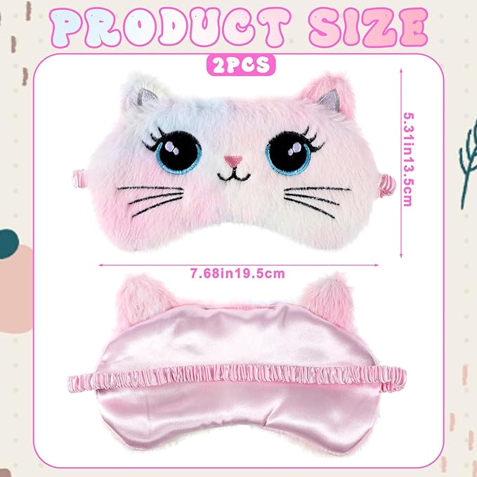 Kids Sleeping Mask, 2 Pcs Cute Plush Cat Sleep Mask for Kids Soft Comfortable Colorful Night Eye Masks Funny Animal Blindfold Eye Cover for Women Home Travel Nap (Cat, Koala)