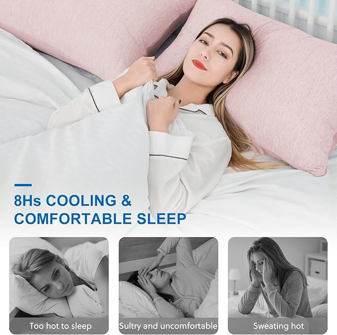 HOMFINE Cooling Pillowcases King Size - Double Side Q-Max 0.439 Cooling Fiber for Pillow Protector, Breathable Cold Pillow Cover for Hot Sleeper Night Sweat, Hidden Zipper, 2 Pack (20"x36", Pink)