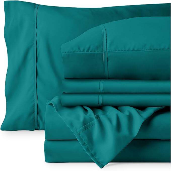 Bare Home Hotel Luxury King Sheet Set, Extra Soft - 6 Piece Set - Deep Pockets - Easy Fit - Cooling & Breathable - Wrinkle, Fade, Stain Resistant - Includes 4 Pillowcases (King, Emerald)