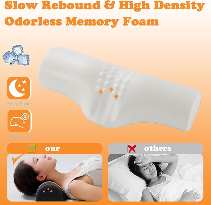 Cervical Neck Pillow for Neck Pain Relief,Memory Foam Neck Bolster Support Pillow for Bolster Support and Shoulder Relaxer Gray(Ice Silk Fabric)