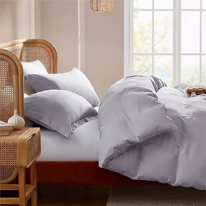Nestl Full Duvet Cover Set with Comforter Insert - Grey Lavender 4 Piece 80x90 Duvet Cover & 2 Pillow Shams with White Quilted Down Alternative Comforter, Ultra Soft, All Season