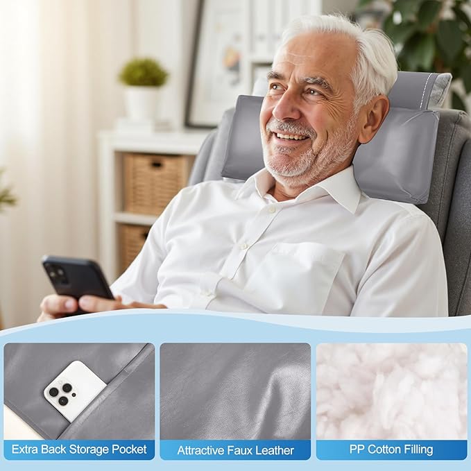 Leather Recliner Pillow, Adjustable Neck & Head Support Pillow, Pu Leather Non-Slip Headrest for Pain Relief & Relaxation, Ideal for Recliner Chair, Couch, Office Chair, Sofa