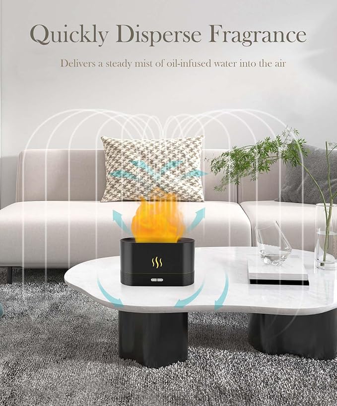 Aegci Essential Oil Diffuser,Humidifier with 7 Colors Flame Light,180ml Air Humidifiers for Bedroom, Home, Office, Gifts - Portable,Auto-Off Protection,4 Modes Mist(White)