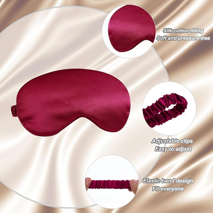 PATIKIL Silk Sleep Mask, 2 Pack Soft Satin Eye Protective Mask Blackout Eye Cover with Elastic Straps for Side Sleeping Women Men Travel, Burgundy