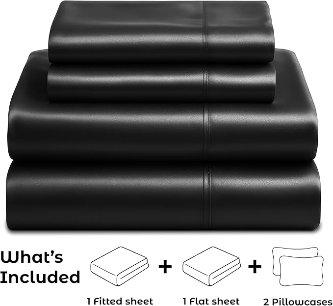 Satin Sheets California King [4-Piece, Black] Luxury Silky Bed Sheets - Extra Soft 1800 Microfiber Sheet Set, Wrinkle, Fade, Stain Resistant - Deep Pocket Fitted Sheet, Flat Sheet, Pillow Cases