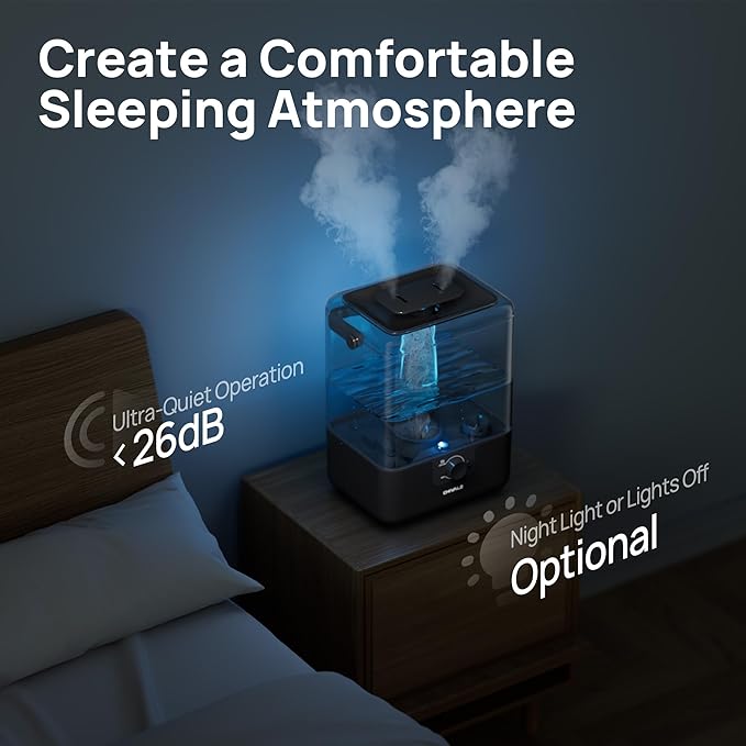 CHIVALZ Humidifiers for Bedroom Large Room, 6L Cool Mist Top Fill Humidifier with Essential Oil Diffuser, 26dB Quiet Ultrasonic Humidifier for Baby Nursery Plants, 50H Runtime Night Light Black