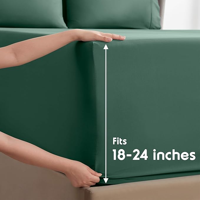 Nestl Extra Deep Full Sheet Set - 6 Piece Breathable & Cooling Sheets - Hotel Luxury Bedding Set w/18-24 Inch Deep Pockets - Easy & Secure Fit - Super Soft, Wrinkle Free & Comfy - Dark Green