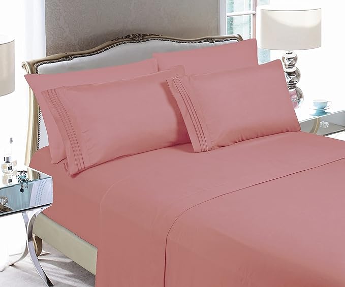 Elegant Comfort Luxury Soft Bed Sheets 1500 Premium Hotel Quality Microfiber Softness Wrinkle and Fade Resistant (6-Piece) Bedding Set, California King, Dusty Rose