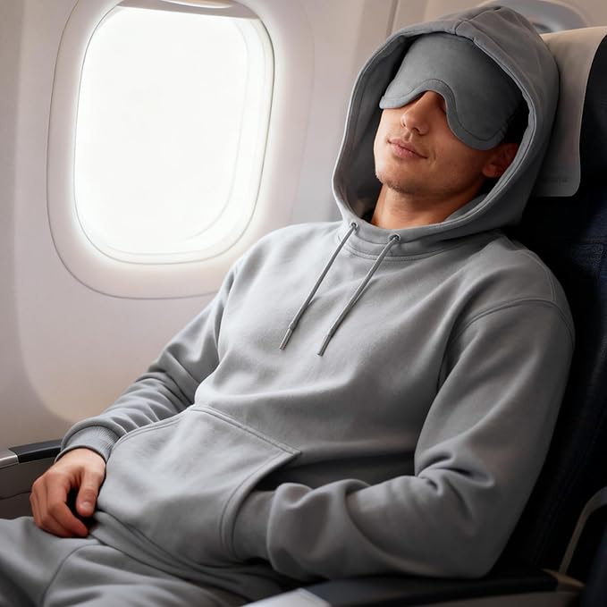 Ainangua Mens Oversized Pullover Essentials Hoodie with Eye Mask Built In Comfor Airplane Mode Travel Sleep Wearable Blanket