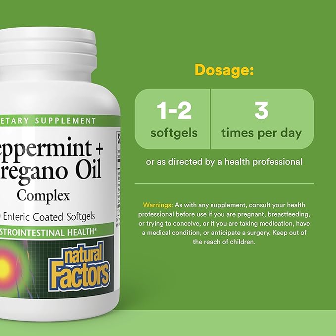 Natural Factors - Peppermint & Oregano Oil Complex, Support for Gastrointestinal Health, 60 Soft Gels