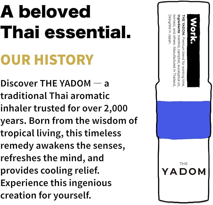 Essential Oil Nasal Inhaler Stick – Aromatherapy for Focus, Energy & Sinus Congestion Relief – Natural Menthol, Peppermint & Eucalyptus – Pocket-Sized Thai YADOM Cooling Vapor (3 Pack)