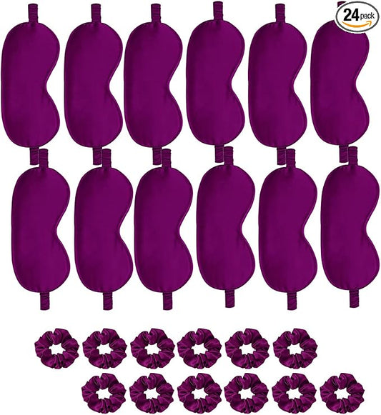 24Pcs Satin Eye Mask Silk Sleep Masks Silky Eyes Cover Blackout Blindfold Eyeshade Scrunchies Hair Ties Travel Wedding Gift