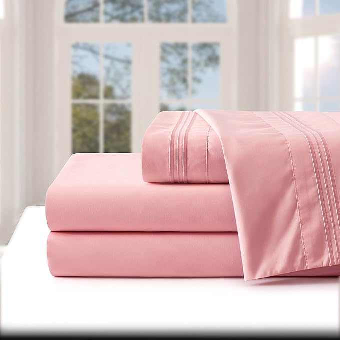 Manyshofu Extra Deep Pocket Twin Sheets Set - Hotel Luxury 1800 Thread Count Sheets & Pillowcases - Kids Bedding Set up to 24" Mattress - Blush Pink Bed Sheets 18-24 Inch Deep Pockets - 3 Piece