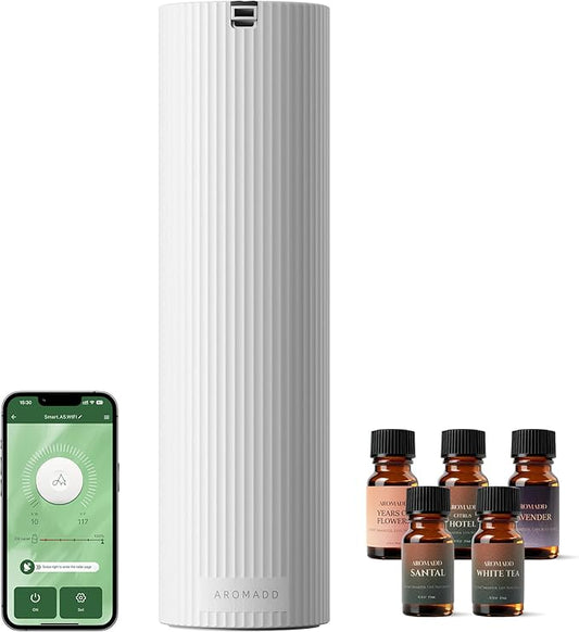 Aromadd Scent Diffuser Starter Kit – Waterless Essential Oil Diffuser for Home, 1500 Sq.Ft Coverage Scent Air Machine, Smart Auto Mode Hotel Collection Diffuser with Cold Air Tech (White)