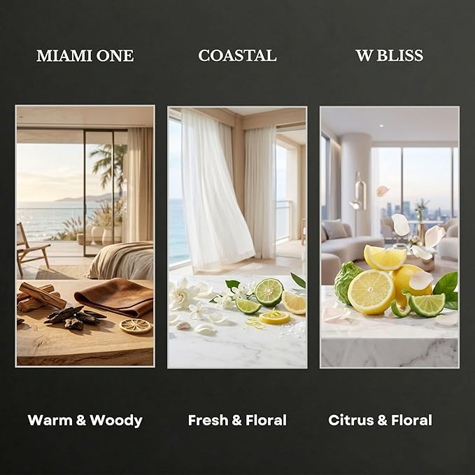 Scentia Hotel Essential Oils 3-Pack - Miami One, Coastal & W Bliss Luxury Aromatherapy Diffuser Oils - 3x20ml