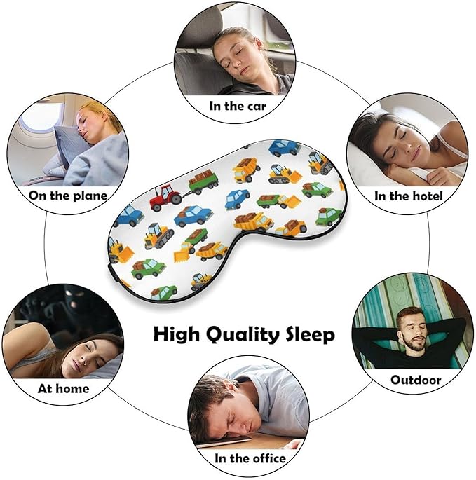 Boys Sleeping Mask Color Trucks Sleep Eye Mask Blindfold with Adjustable Strap Cartoon Car Soft Eye Cover for Blocking Out Lights