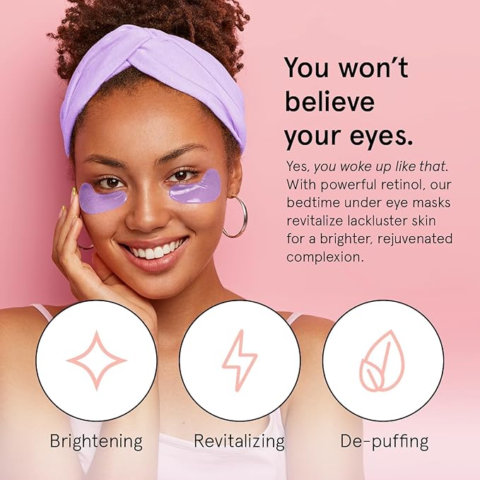 grace & stella Retinol Under Eye Patches for Puffy Eyes and Dark Circles - Restoring Gel Under Eye Masks with Hyaluronic Acid - Vegan Skincare, Mothers Day Gifts Bulk (Purple, 48 Pairs)