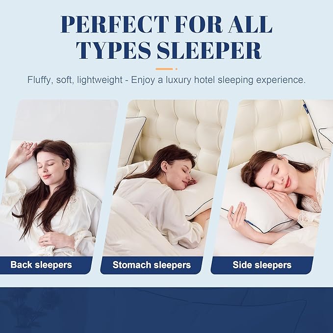Feather Down Pillows Standard Size Set of 2, Luxury Hotel Collection Bed Pillow 2 Pack, Airyfil™ Powered Fillings & Feathers Pillow，Fluffy Plush for Side Sleepers,Firm, 20x26 in.
