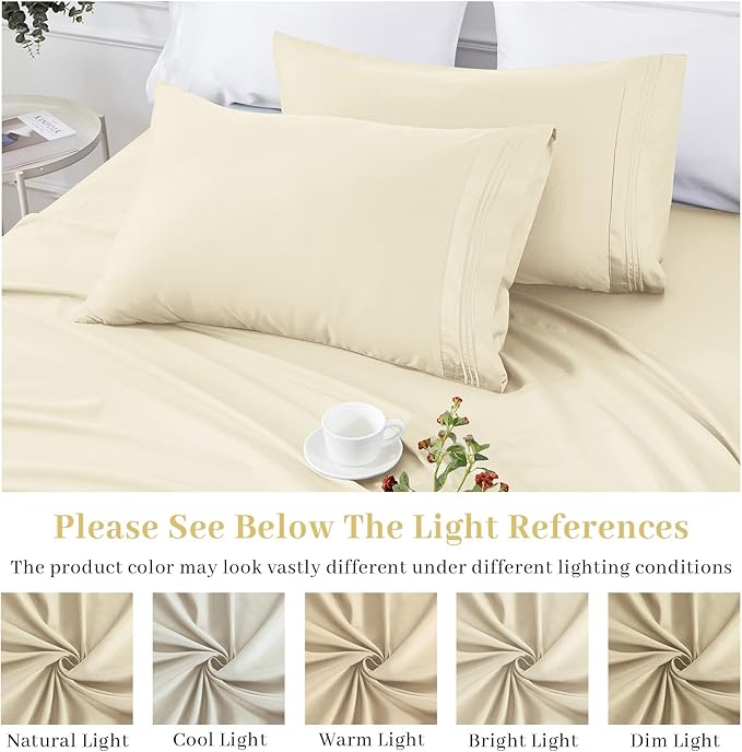 YIYEA Pillow Cases Queen Size Set of 2, Ultra Soft Double Brushed Microfiber Pillowcases, Hotel Quality Embroidered Bed Pillow Covers Queen, Fade Resistant, Easy Slip-On (20"x30", Cream)