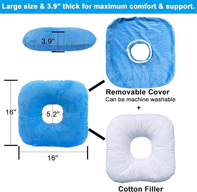 Donut Pillow Hemorrhoid Cushion for Tailbone Pain Relief, Medical Anti-Bedsore Seat Cushion for Pressure Sores, Bedsores, Pregnancy, Disabled & Paralyzed, Butt Pillow with Removable Cover