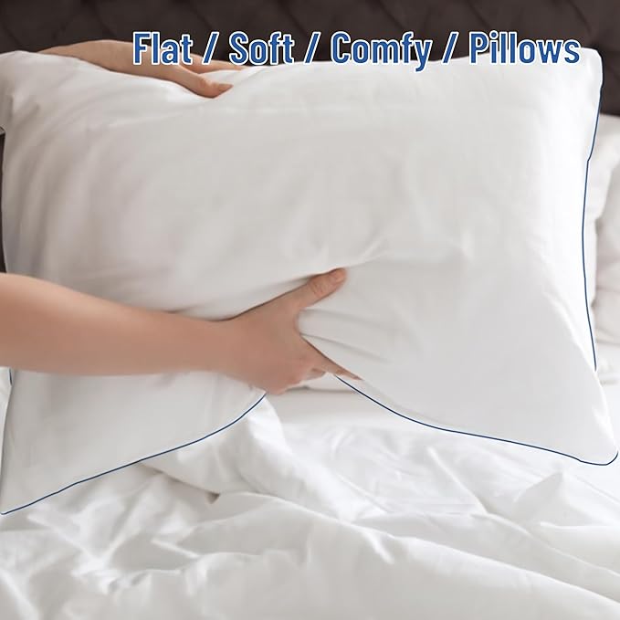 SILUI Flat Soft Thin Pillows Queen Size Set of 2 Pack Bed Pillow with Down Alternative Fill for Side Back Stomach Sleepers, 20x30 Inches, White